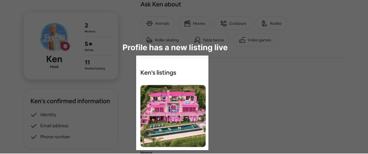 A notification that a profile has a new listing.